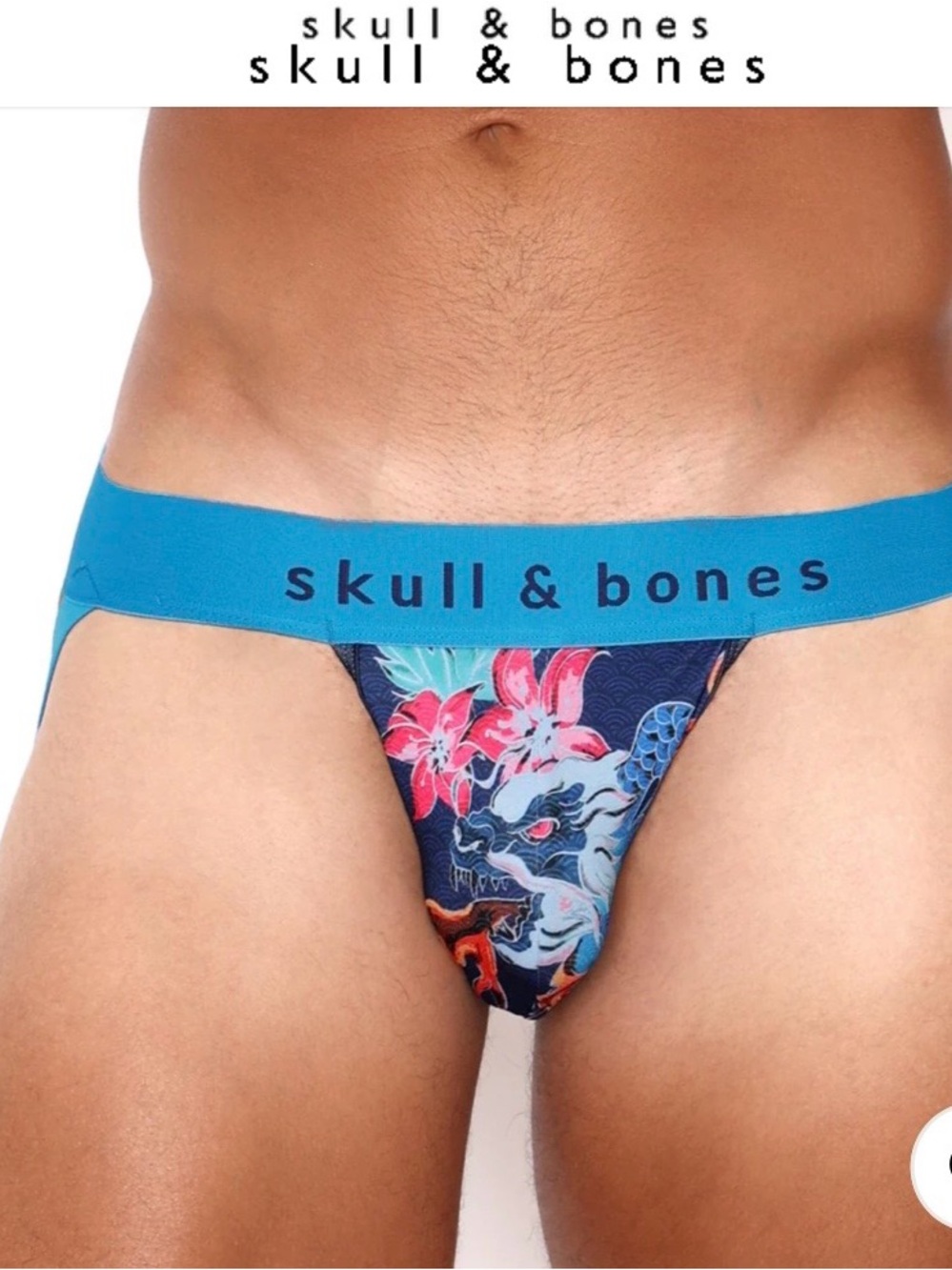 Skull & Bones Men's Blue Floral Print Jockstrap Brief